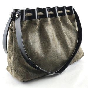 Lovie Made in France Chic Handbag Black Tan Textured Leather Weave Opening